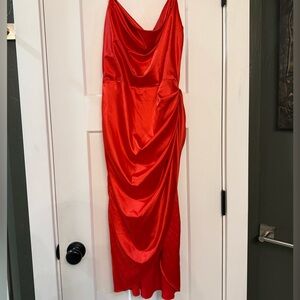 SHEIN Red Satin Midi Dress